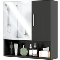 Kleankin Badezimmerspiegelschrank mit verstellbaren Regalen, Badezimmerspiegelschrank mit 2 Türen und offenem Regalfach aus Holz und Glas, 54x15,2x55,3 cm, Schwarz Aosom