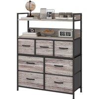 HOMCOM Kommode Schlafzimmer Aufbewahrungsmöbel 7 Schubladen aus Stoff faltbar und herausnehmbar mit offenen Regalen und Stahlrahmen, Schubladenkommode für Wohnzimmer, Schlafzimmer, Eingangsbereich, Grau Aosom