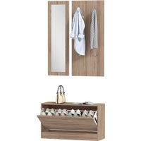 HOMCOM HOMCOM Set Möbel Eingang 3-teilig mit Schuhbank, Wandgarderobe und Spiegel, Kleiderschrank für Schlafzimmer und Flur aus Holz, 80x27x46.5 cm, Dunkelbraun Aosom