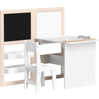 AIYAPLAY AIYAPLAY Kinder-Tisch mit Stuhl, Kinder-Tisch und Stuhl 3-in-1 mit klappbarer Staffelei, Tisch für Aktivitäten und Spiele mit Stuhl - Aufbewahrungsregale, Papierrolle - 3 bis 8 Jahre, Weiß Aosom