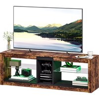 HOMCOM TV-Möbel mit LED-Lichtern und Fernbedienung, TV-Holzbank für Fernseher bis zu 65 Zoll mit offenen Regalen und Fächern, für Wohnzimmer Schlafzimmer, 140x35x47cm, braun Aosom