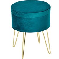 HOMCOM Pouf-Container 2-in-1 mit Hocker- und Tischfunktion, in Holz und Grünem Stoff, Metall mit Goldfinish, 36x36x45cm Aosom