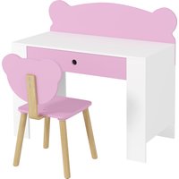 AIYAPLAY AIYAPLAY Kinder Schreibtisch-Set mit Stuhl, Tisch mit Schublade und Bärenrückenlehne, Alter 3-8 Jahre, Rosa Aosom