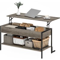 HOMCOM Table basse avec plateau relevable, table de salon avec compartiment caché et étagère ouverte, 95x40x59cm, gris