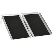 HOMCOM Portable Aluminium Wheelchair Ramp 2ft for Mobility Assistance with Carry Handle Locking Chain Folding Design Silver Aosom UK