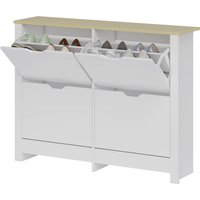 HOMCOM Meuble à chaussures 16 paires, armoire à chaussures étroite avec 4 tiroirs rabattables et étagères réglables, style moderne, pour couloir, entrée, 105 x 26 x 80 cm, blanc et chêne
