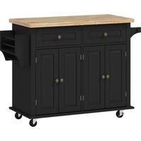 Rolling Kitchen Island Rubber Wood Top Drawers Storage Shelves Aosom UK