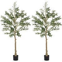 Set 2 5ft 150cm Decorative Artificial Plant Silk Tree 720 Leaves 32 Fruits Pot Fake Plant Home Office Living Room Indoor Decor
