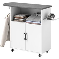 HOMCOM Table à Repasser Mobile avec Armoire à 2 Portes et Espace Ouvert, 125x43.5x102.5 cm, Blanc