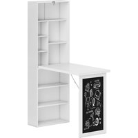 HOMCOM Fold-out Convertible Writing Desk Wall Mount Cabinet with Blackboard and Side Shelf Multi-Function Home Office Workstation, White