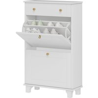 HOMCOM Meuble chaussure entrée étroit avec tiroirs à portes abattants et étagère réglable, 60 x 23,5 x 98,5 cm, blanc