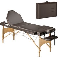HOMCOM Table de Massage Pliable en Bois 3 Zones avec Hauteur Réglable Appuie-tête Accoudoirs 215x60x64-89 cm Marron