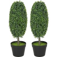 HOMCOM Lot de 2 plantes artificielles, arbres artificiels résistants aux UV dans un pot, en plastique, ciment, vert