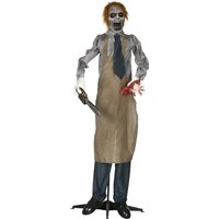 5.5ft Life Halloween Animatronic Standing Chainsaw Killer Light Up Eyes Sound Activated Moving Body Scary Halloween Decorations Battery Operated Indoor Party Props