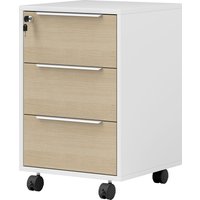 HOMCOM Caisson de bureau à roulettes avec 3 tiroirs et serrure, meuble rangement bureau sur roulettes, 40 x 40 x 63,5 cm, chêne