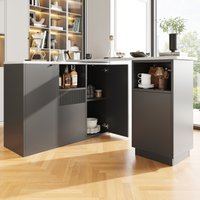 Kitchen Island Marble Effect Worktop Storage Compartments 360° Swivel Bar Table Kitchen Living Room 198.5x30x72.5 cm Aosom UK