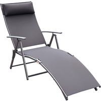 Outsunny Transat Chaise Longue Bain de Soleil Pliable Dossier inclinable Multi-Positions têtière fournie 137L x 64l x 101H cm Gris