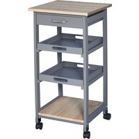 HOMCOM Carrinho de Cozinha com Gaveta 2 Bandejas Removíveis e Prateleira Fixa em Madeira de Pinho e MDF 37x37x76 cm Aosom Portugal