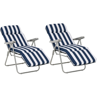 Outsunny lettino prendisole Sdraia da Giardino da terrazzo pieghevole arredamento giardino Reclinabili a Righe con Braccioli, bianco e blu