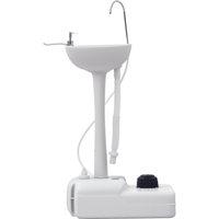 Outsunny Évier à Main Portable Jardin Extérieur Camping Voyager avec Porte-Serviette Réservoir d’eau 17L Pompe à Pied 51 x 33 5 x 103 cm Gris Clair