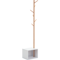 HOMCOM HOMCOM Garderobenständer Kleiderhaken Garderobe mit Sitzbank Stauraum Baum-Design Zweige 6 Haken Bambus Weiß Natur 40 x 30 x 180 cm Aosom