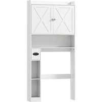 HOMCOM Móvel WC Acima Do Vaso Sanitário com Armário de Portas de Celeiro Prateleira Ajustável Compartimentos e Porta Papel Branco Aosom Portugal