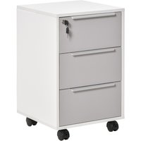 HOMCOM Mobile 3-Drawer Locking File Cabinet, Rolling Chest of Drawers, Side Table for Office, Bedroom and Living Room, White Aosom UK