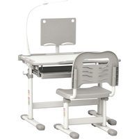 HOMCOM Children's Study Desk Set: USB Lamp, Storage Drawer, Activity Table for Arts & Crafts, Grey & White Aosom UK