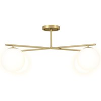 HOMCOM Plafonnier lustre moderne à 4 lumières avec culot E14, montage semi-affleurant, doré et crème