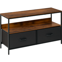 HOMCOM Meuble TV Bas sur Pieds Style Industriel 2 tiroirs en Tissu Gris MDF Marron Rustique et métal Noir
