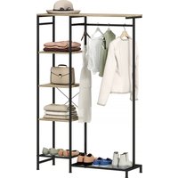 HOMCOM Portemanteau sur Pied, Portant à Vêtements avec Porte-Manteau, Étagère à Chaussures, Etagere à Chaussures Anti-basculement Chêne