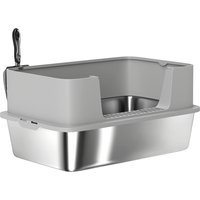 PawHut Litière pour Chats en Acier Inoxydable XL avec Rebord Haut Pelle Facile à Nettoyer Anti-Fuites 60x40x29,5 cm Gris