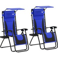 Zero Gravity Lounger Chair Set 2 Folding Reclining Patio Chair Shade Cover Soft Cushion Headrest Poolside Camping