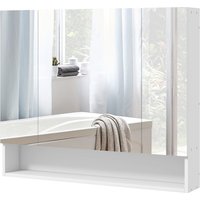 kleankin Armoire murale salle de bain avec miroir, armoire de toilette 3 portes miroir, étagères réglables, 90x15x75cm, blanc