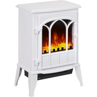 HOMCOM Freestanding Electric Fireplace, Electric Stove Heater with LED Flame Effect, Overheating Safety System, 1000W/2000W White Aosom UK