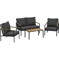 Outsunny Ensemble salon de jardin 4 pièces 4 personnes avec canapé 2 places fauteuils et table basse 8 coussins noir gris foncé Aosom France