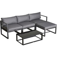 5 Pieces Outdoor Patio Furniture Set Sofa Couch Glass Coffee Table Cushioned Chairs Metal Frame Balcony Garden Backyard
