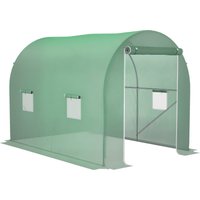 Outsunny Serre de jardin tunnel surface sol 6 m² 3L x 2l x 2,10H m châssis tubulaire renforcé porte zippée 4 fenêtres enroulables vert Aosom France