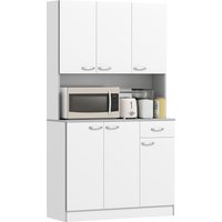 HOMCOM Buffet armoire de cuisine design contemporain multi-rangements 6 portes 1 tiroir + grand plateau blanc gris Aosom France
