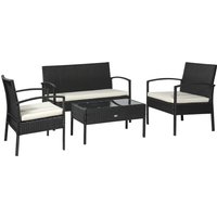 Outsunny 4-Seater Rattan Sofa Set, Garden Lounge & Table, Outdoor Patio Furniture, Black/Cream Aosom UK
