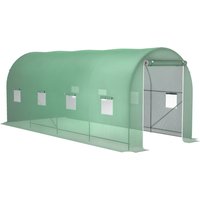 Outsunny Serre de Jardin Serre Tunnel Surface Sol 10 m² 5 x 2 x 2,1 m Châssis Tubulaire Renforcé Porte Zippée 8 Fenêtres Enroulables Vert