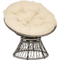 Outsunny Fauteuil Rond en Rotin Fauteuil Papasan Pivotant Grand Coussin Fourni Polyester Résine Tressée 87 x 97 x 90 cm Crème aosom france