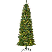 7FT Prelit Artificial Pencil Christmas Tree Warm LED Light Red Berry Holiday Home Xmas Decoration Green Aosom UK