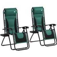 Foldable Reclining Garden Chair Set 2 Zero Gravity Chairs Padded Seat Cup Holder Adjustable Backrest Patio Deck