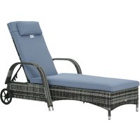 Outsunny Transat bain de soleil grand confort : matelas, têtière, inclinaison réglable multipositions, accoudoirs, roulettes résine tressée gris