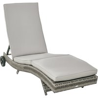 Outsunny Bain de soleil transat chaise longue dossier inclinable 5 positions roulettes matelas déhoussable inclus résine tressée grise