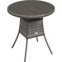 Outsunny 70cm PE Rattan Outdoor Dining Table, Patio Table with Wood-plastic Composite Top for Balcony, Garden, Grey