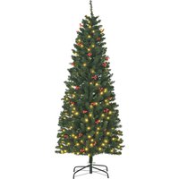 HOMCOM 6FT Prelit Artificial Pencil Christmas Tree with Warm White LED Light, Red Berry, Holiday Home Xmas Decoration, Green Aosom UK