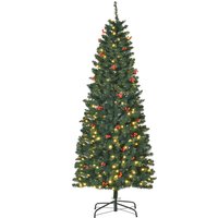 HOMCOM 6FT Prelit Artificial Pencil Christmas Tree with Warm White LED Light, Red Berry, Holiday Home Xmas Decoration, Green Aosom UK