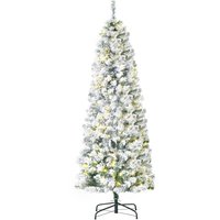 6 Feet Prelit Artificial Snow Flocked Christmas Tree Warm LED Light Holiday Home Xmas Decoration Green